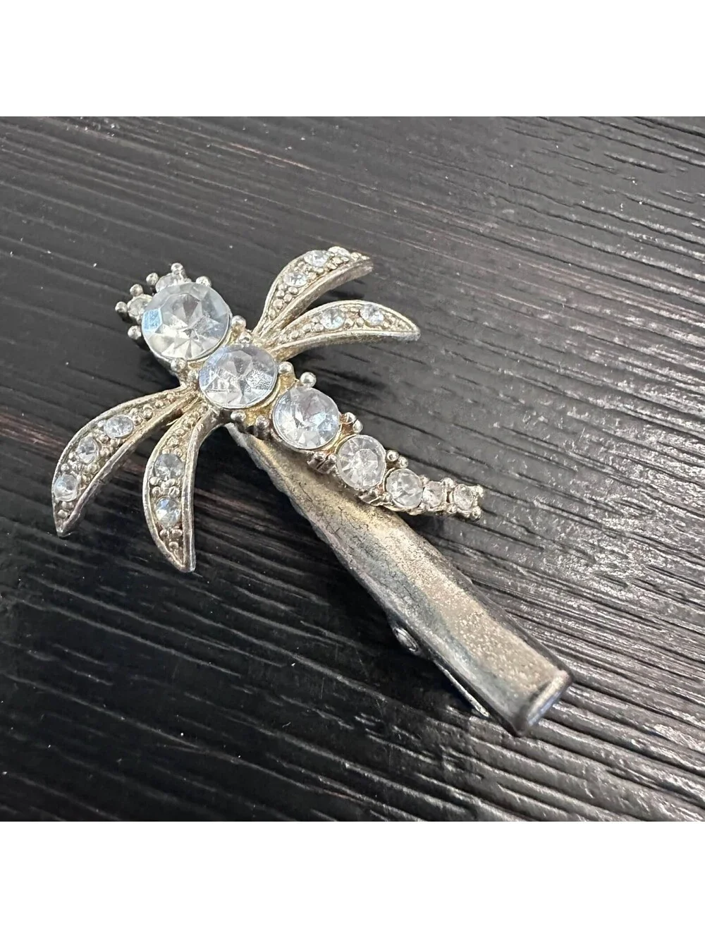 Vintage Dragonfly Blue Rhinestone Barrette Silver ToneHair Clip VGC